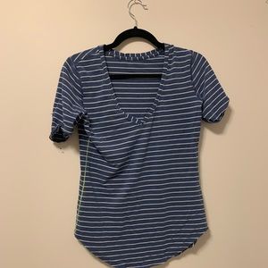 Lulu striped raw hem tee.